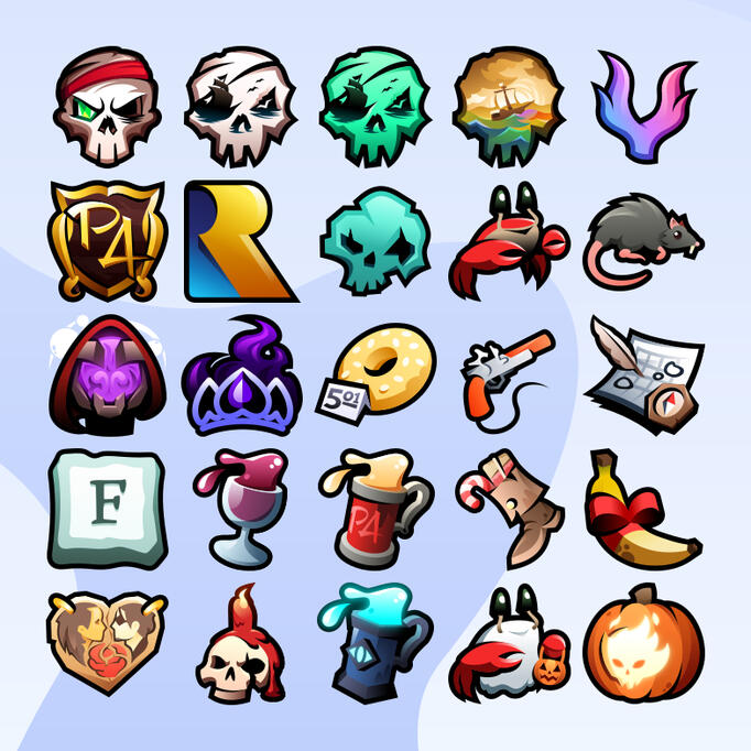 Panel showcasing an assortment of SoT styled emojis.