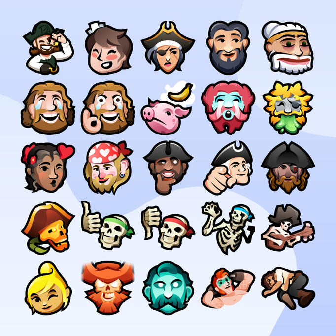Panel showcasing an assortment of SoT styled emojis.