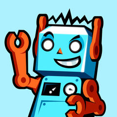 Blue and orange robot avatar.