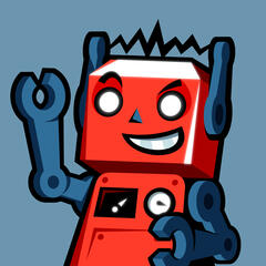 Red and blue robot avatar.