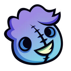 Stylized blue Sander Roli head.
