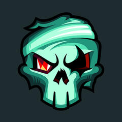 Ghostly skull with a headband and a red gemstone for an eye.
