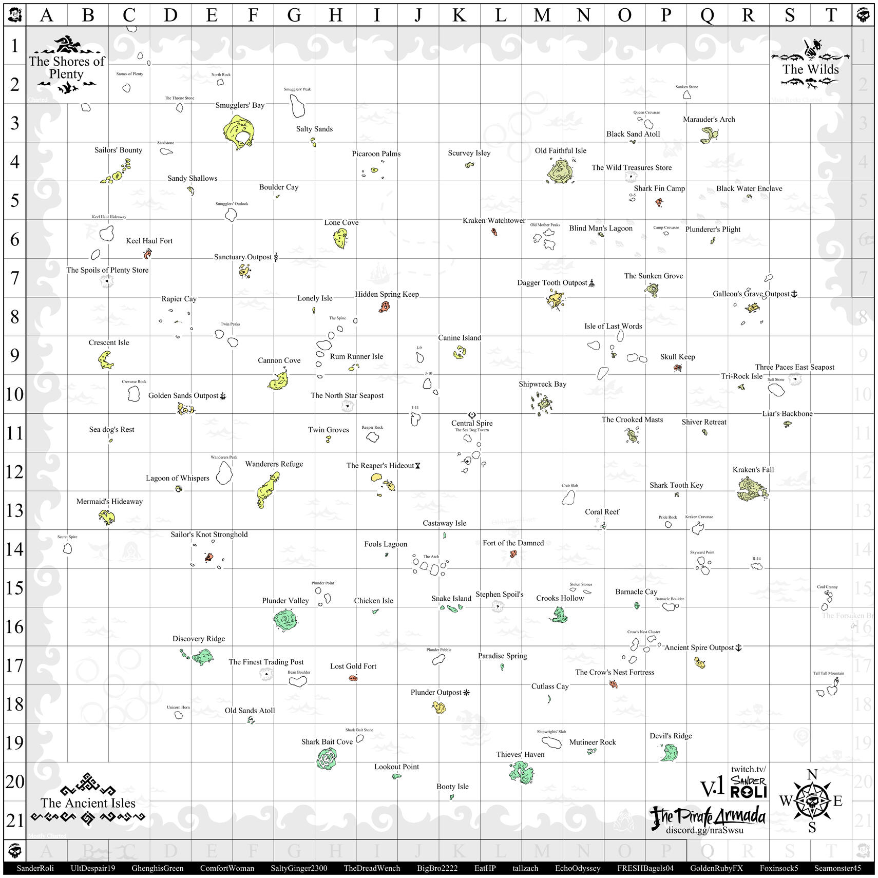 Map of the Sea of Thieves, with rocks charted.