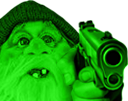 It's Almost Christmas with a Gun Scandinavian Christmas gnome pointing a gun at the viewer.